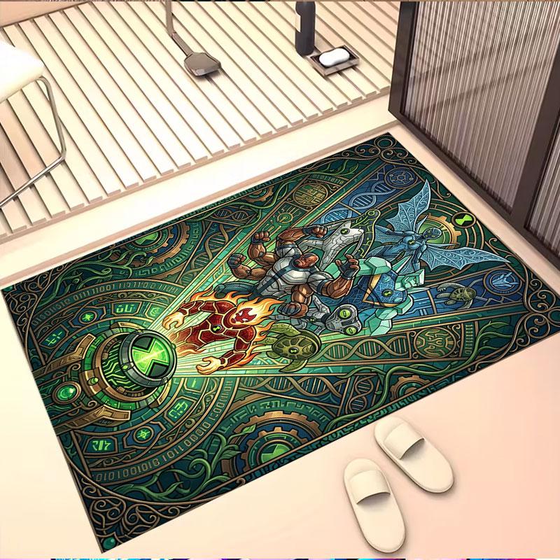 Ben 10 Cartoon Print Rug, Washable Floor Carpet, For Entryway Dorm Laundry Room Office Study, Home Decor Birthday Christmas Gift