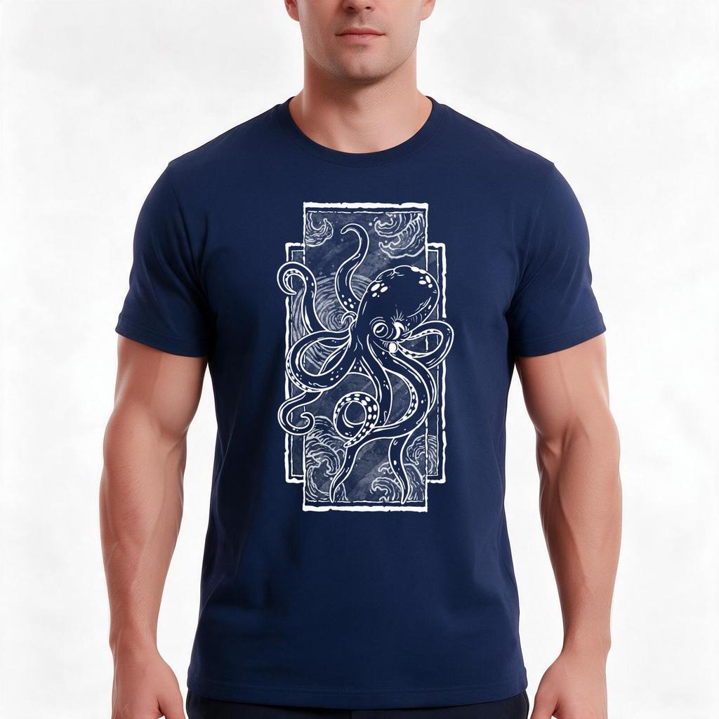 Octopus white outline TShirt Summer Casual Cotton Tee Oversized Streetwear Tops Vintage Graphic Print Unisex Unisex Unisex