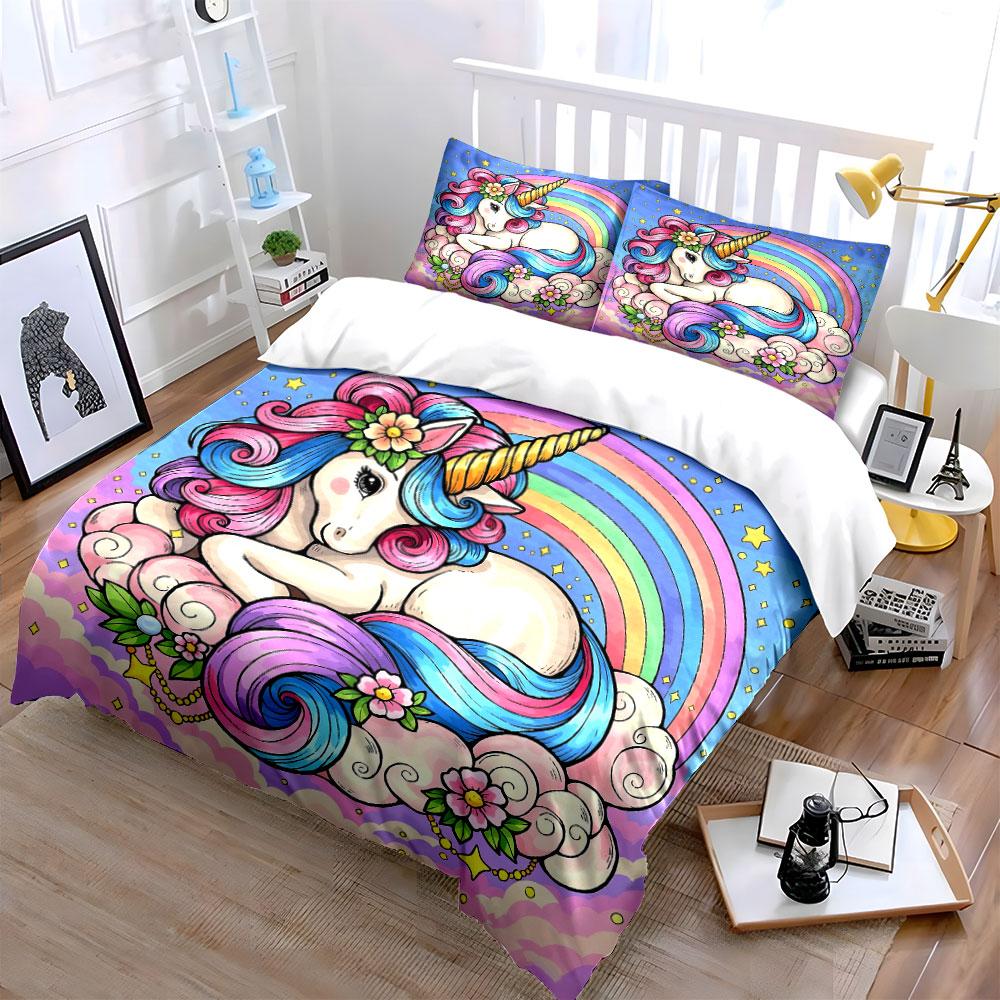 Unicorn resting on dreamy clouds Print Bedding Set 1 Duvet Cover 2 Pillowcases for Adult and Children Luxury Gift Full Size