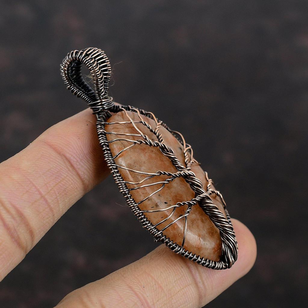 Tree Of Life Sunstone Copper Pendant Copper Wire Wrapped Pendant Handmade Gemstone Pendant Copper Jewelry For Gift Natural Sunstone Jewelry