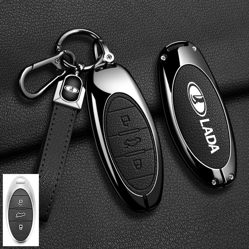 Zinc Alloy Leather Car Key Case Cover Fob for Lada X-Cross 5 Shell Holder Protector Keychain Auto Accessories