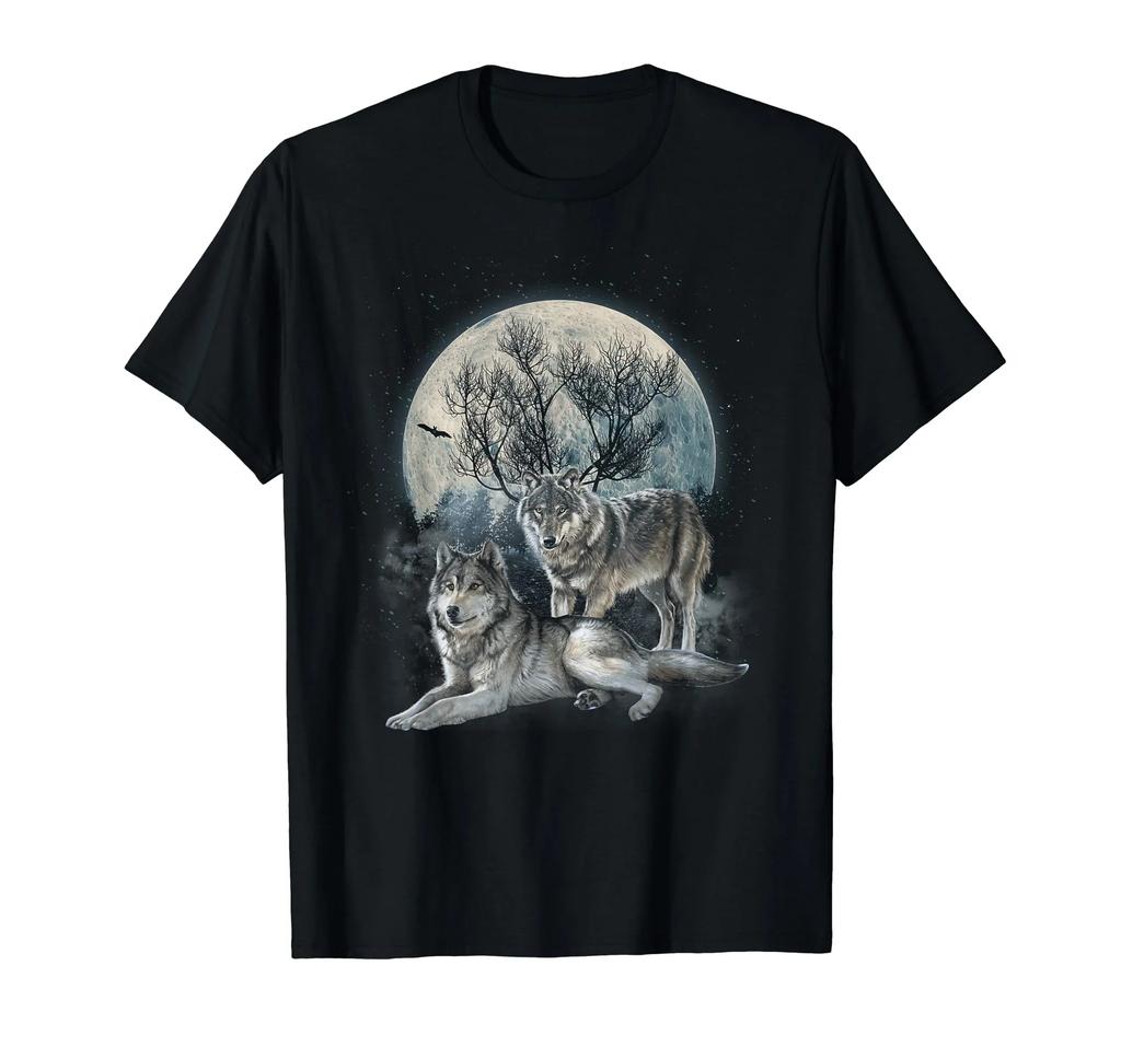 Mystic Wolf Moon Antlers Graphic Tee Breathable Cotton Short Sleeve T-Shirt for Men