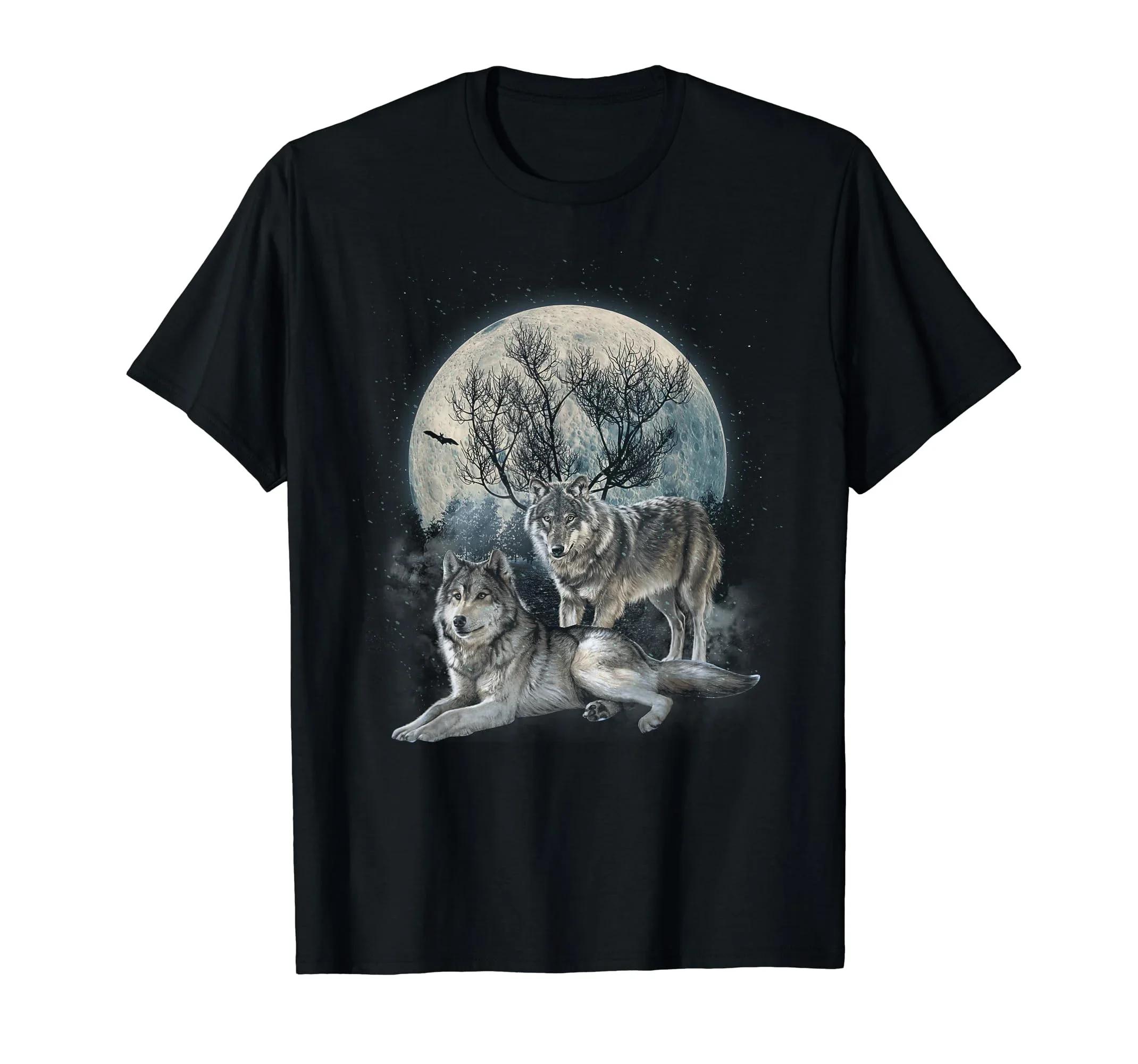 

Mystic Wolf Moon Antlers Graphic Tee Breathable Cotton Short Sleeve T-Shirt for Men S чёрный