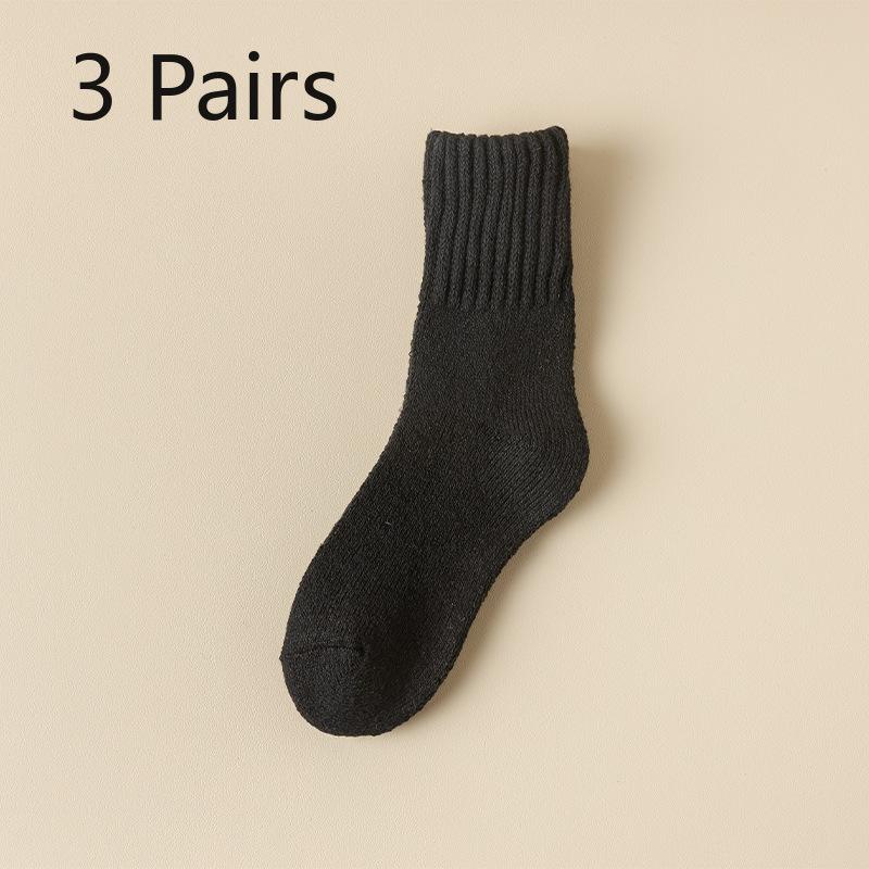

3 Pairs of Male Solid Color with Velvet and Thick Warm Wool Ring In Barrel Wool Pile Socks 3 Pairs