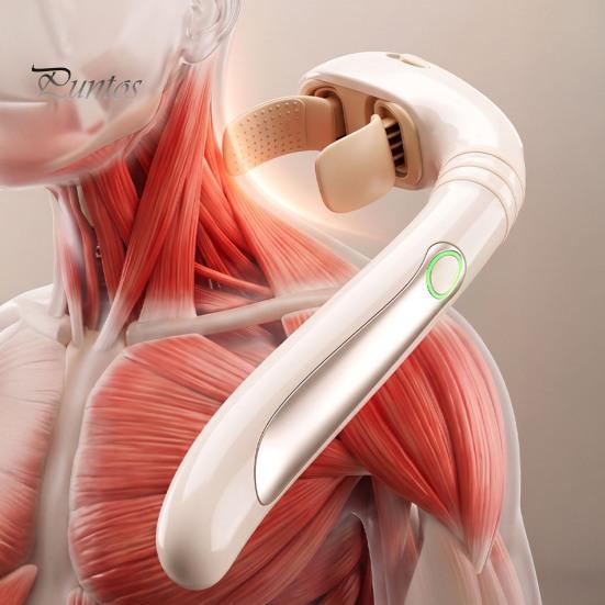 Ergonomic Self Massage Device for Upper Back Neck Shoulder Massager with Long Handle, Cordless Rechargeable Deep Kneading Shiatsu Tension Relief