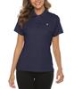 [Gopune] Women's Short-Sleeve Polo Shirt, Sweat-Wicking Quick-Dry Breathable UV-Cut, Stretch Collared Top for Golf Tennis Sports Casual (Navy, 2L)