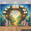 2D First Day of School Backdrop, Magical Book Arch with Sunlit Forest Path Background for Party