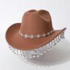 European and American Women's Western Cowboy Top Hat Simple Rhinestone Ringing Bell Fringed Design Jazz Hat Wedding Ball