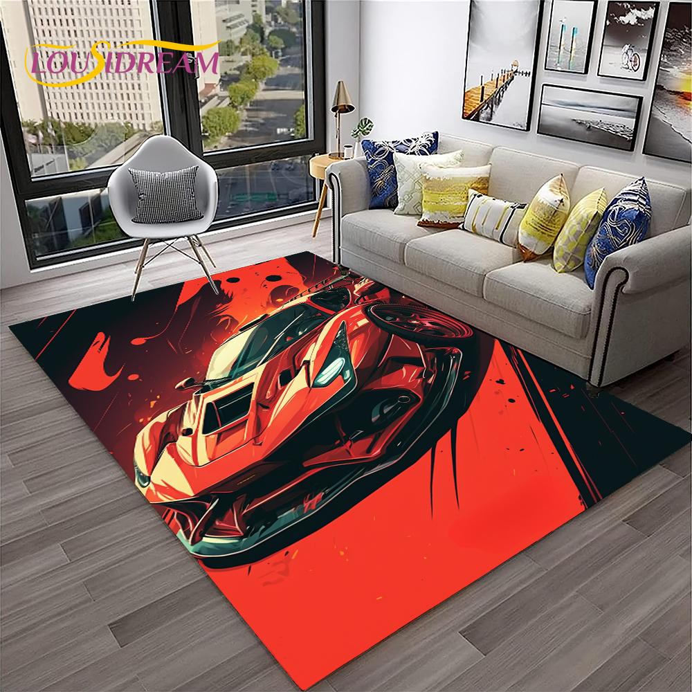 Sports Car Racing Car Carpet Rug for Home Living Room Bedroom Playroom Sofa Doormat Decor,Kids Game Area Rug Non-slip Floor Mat