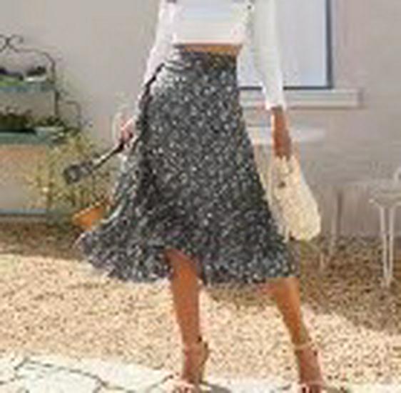 Women's Chiffon Floral Print Irregular Tie-Up Slit Half-Skirt