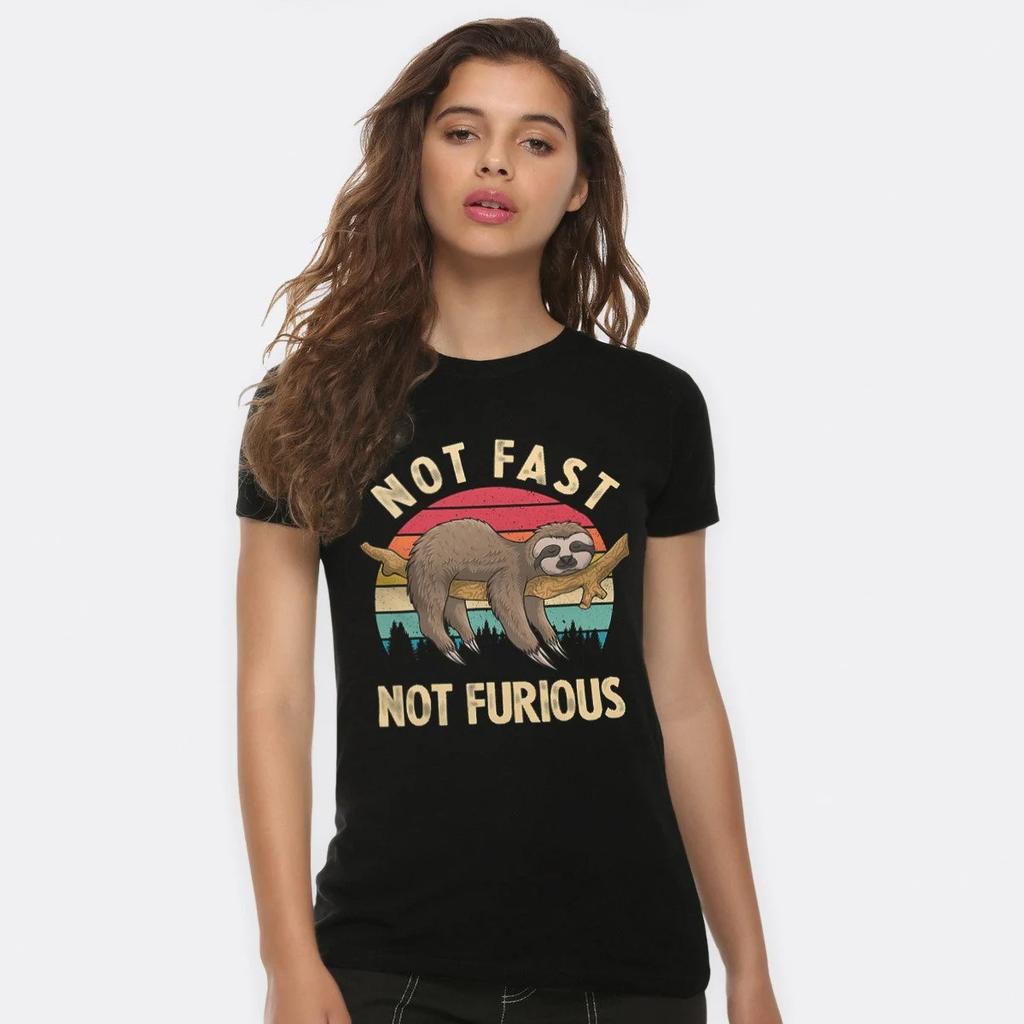 Not Fast Not Furious Sleeping Sloth Cool Printed Tshirt Unisexs Womens Top SpringSummer Pure Cotton Short Sleeve Unisex Tshirt