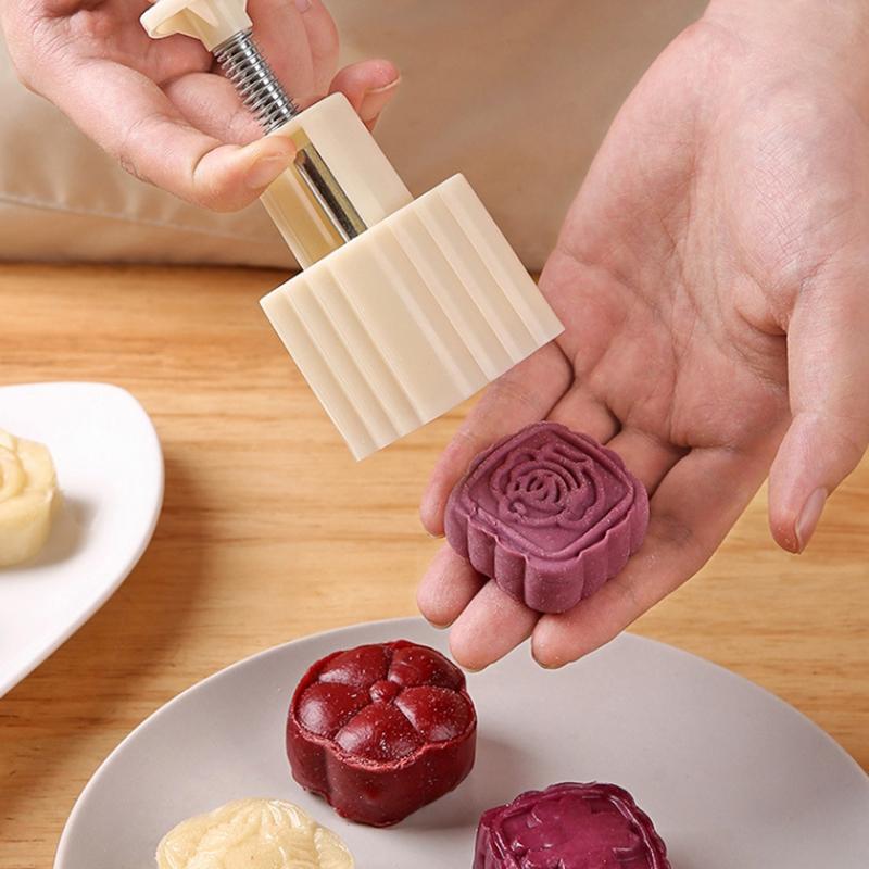 5 stk/sett Kinesisk stil Månekakeform Håndpress Kakeform Stempler Midt-høstfestival Bakverkform Kakedekorasjon Bakeverktøy