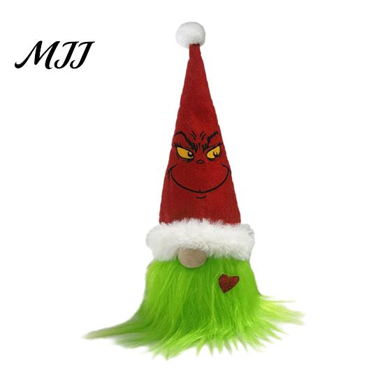 Front Wall Festive Hanging Decor Christmas Tree Green Haired Plush Ornament, Stuffed Animal Doll Dwarf Garden Holiday Accents Figurine, Party Supplies