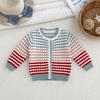 Girls' Rainbow Striped Knit Cardigan - Round Neck, Wave Colorblock, Pure Cotton, Customizable.