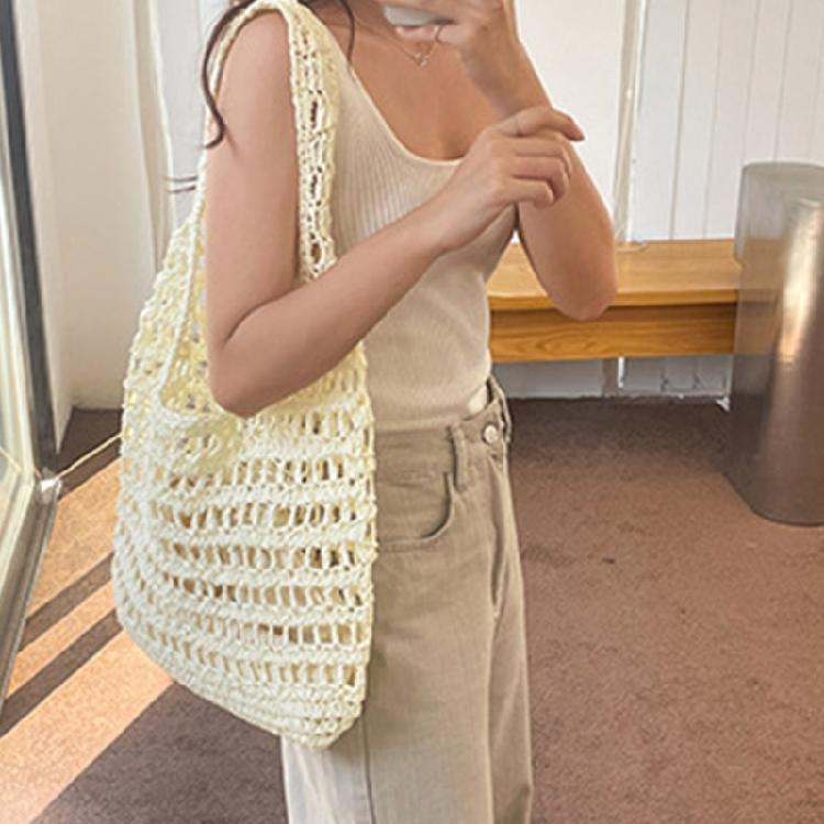 Women Straw Bag Hollow Tote Bag Shoulder Bag Fashion Shopping Bags Handbag