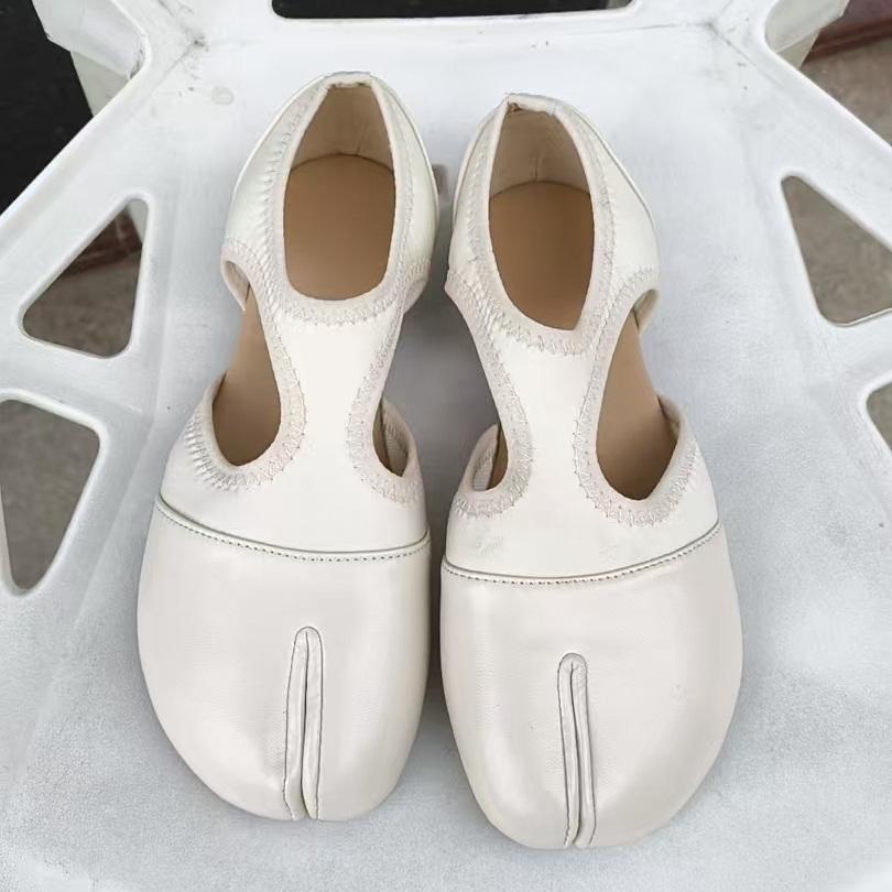 Split Toe Single Shoe Women's Spring Retro Flat Ballet Shoes Hollow Sandals Ballet Flat Women Stretch Fabric Casual Loafers