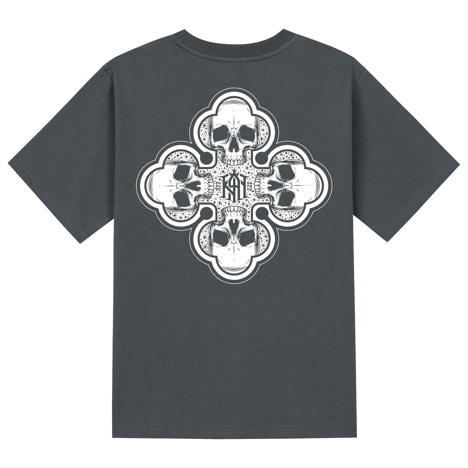 Khan 6312 Ktg0127 Skull Gang 322 Short Sleeve T-Shirt - Gray Gray/L