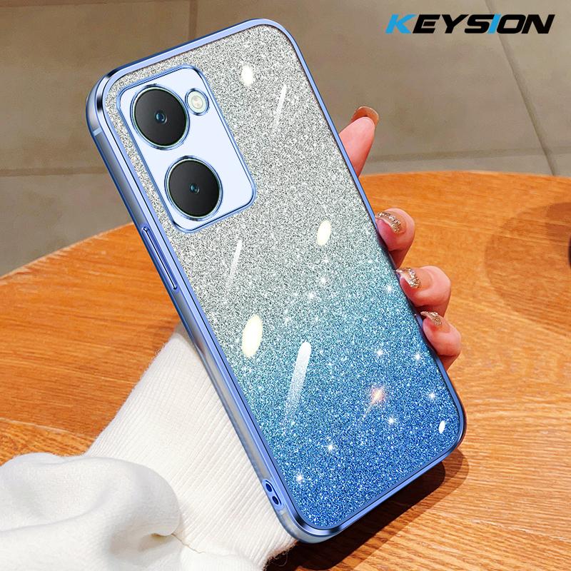 KEYSION Luxury Plating Glitter Phone Case for VIVO Y03 Y03t Transparent Soft TPU Shockproof Cover for VIVO Y18 Y18s Y28s 5G