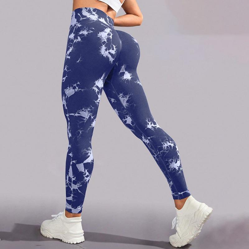 Seamless tie-dye yoga pants high-waisted elastic fitness pants quick-drying high-waisted nine-point peach hip sports leggings