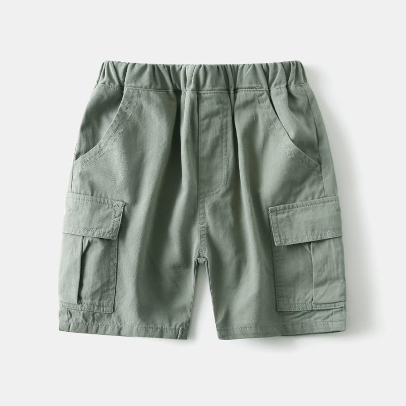 Boys' Cropped Pants Summer Children's Clothing Pants Children's Solid Color Pocket Pants Fashionable Contrasting Stripes Shorts