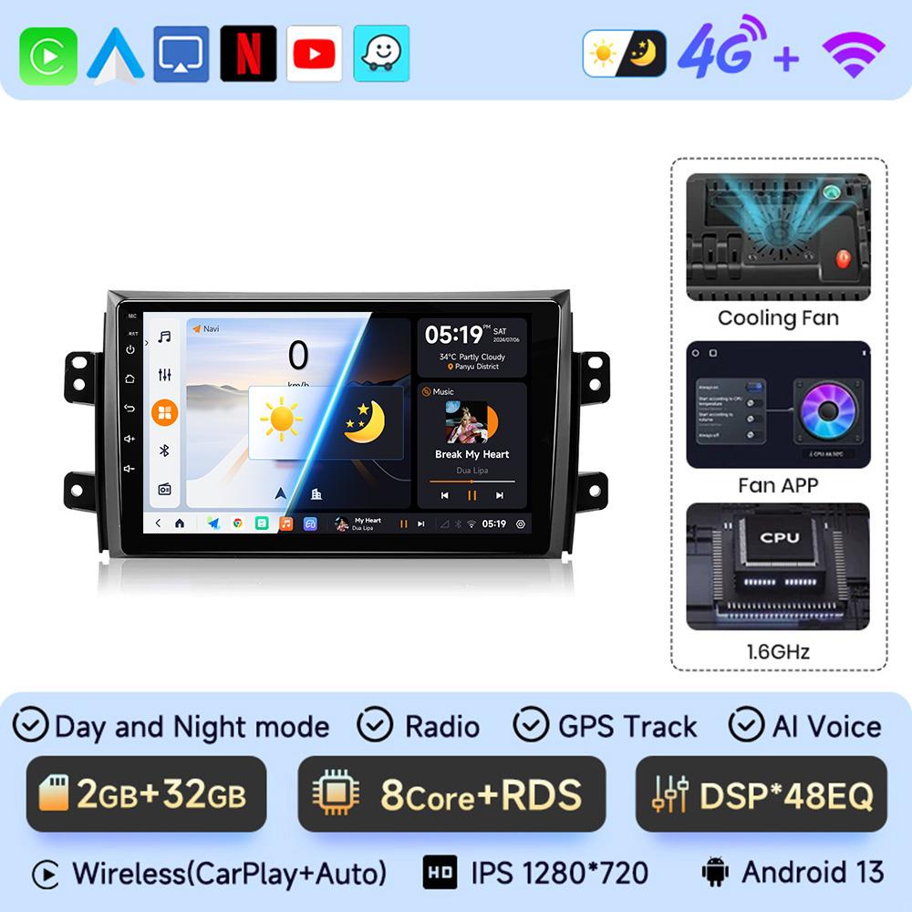 2 DIN Car Android 13 Car Radio Multimedia Video Player For Suzuki SX4 2006-2013 2 Din Carplay Auto Navigation GPS Radio Stereo