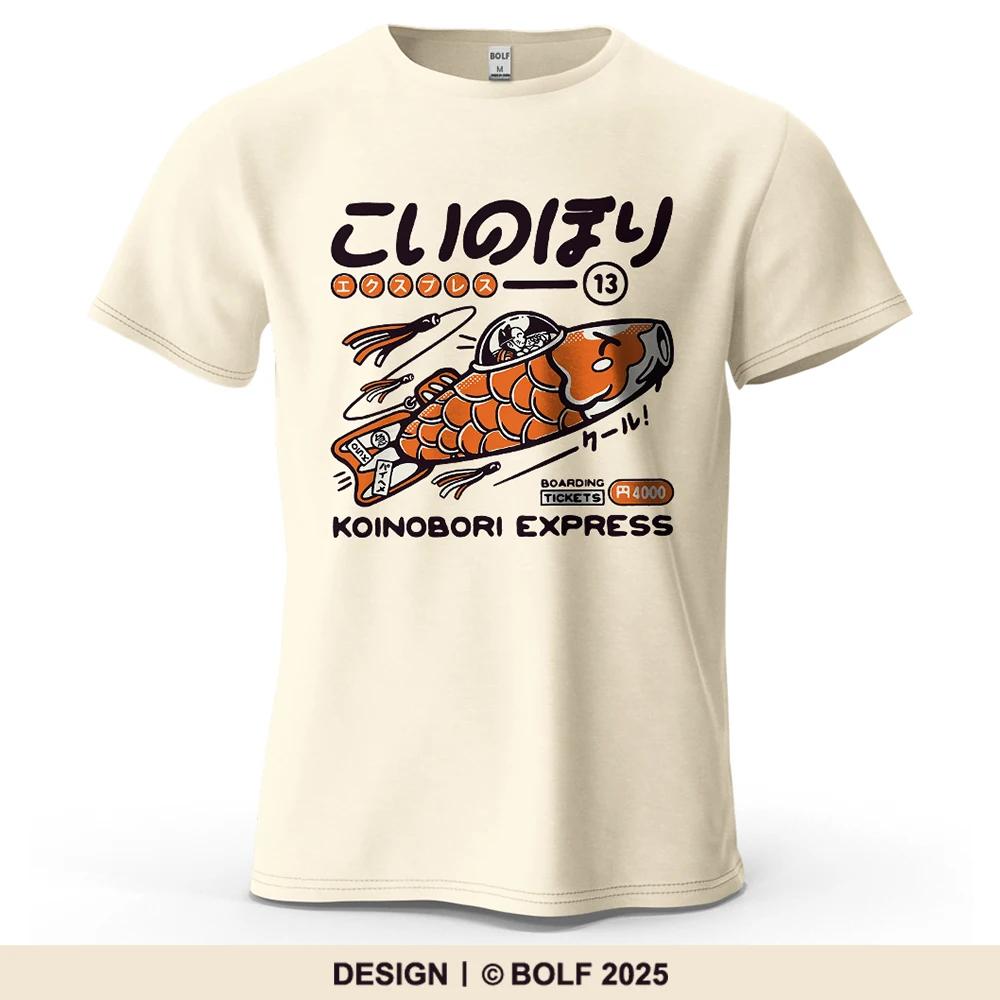 Koinobori Express Printed Men's T-Shirt 100% Cotton Oversized Harajuku Graphic Tees Tops Tees Casual Streetwear