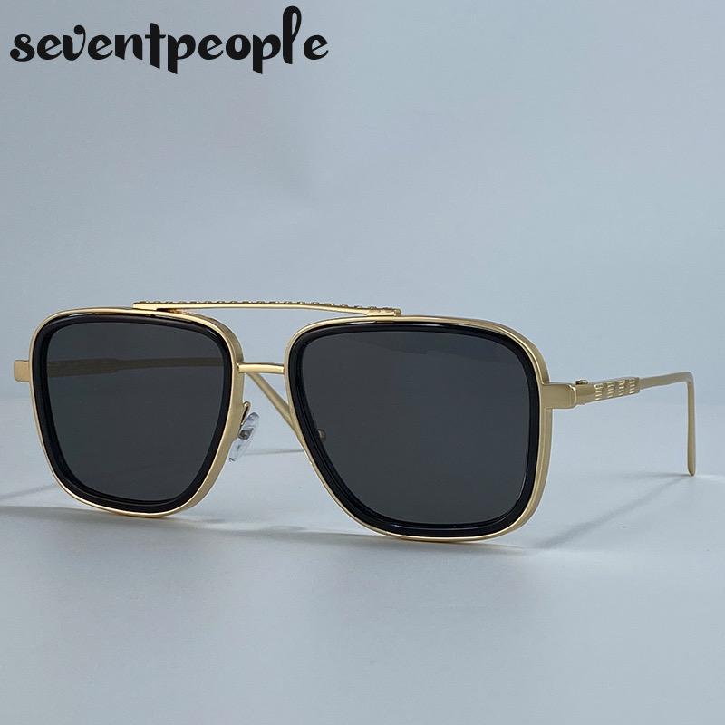 Classic Square Punk Sunglasses Men  Luxury Brand Trendy Metal Frame Outdoor Sun Glasses Vintage Double Beam Shades For Male