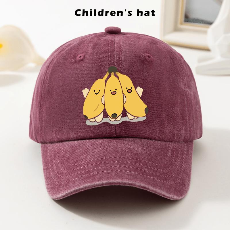 Cartoon Banana Friends Washed Baseball Cap Denim Adjustable Outdoor Sun Hat for Kids One Size