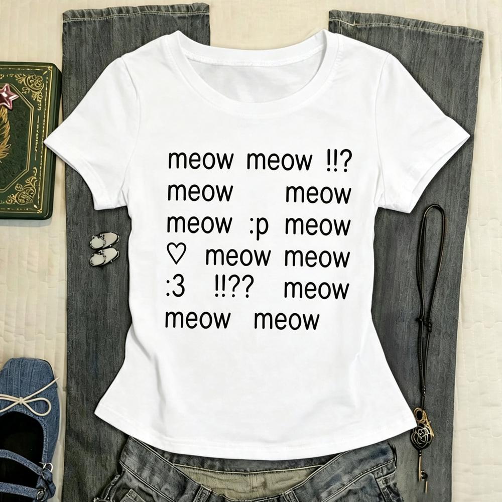 Summerstyle Print Featuring Letters and meow Motifsa Simple Playful Design Loved By The sweet Girl Aesthetic Tops Cloths