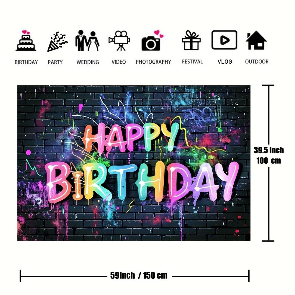 Sfondo di Buon Compleanno Design di muro di mattoni con graffiti al neon vibranti sfondo fotografico hip hop colorato decorazioni per feste