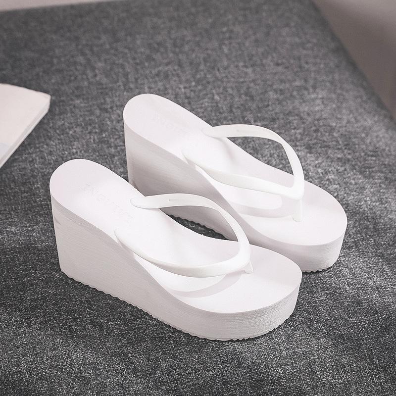Summer Women's Shoes Beach Flip-flops Platform Sandals High-heeled Sandals Solid Color Skateboard Slippers Women Heels