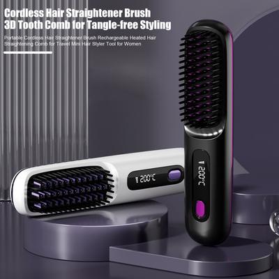 Portable Cordless Hair Straightener Brush Rechargeable Heated Hair Straightening Comb for Travel Mini Hair Styler Tool for Women