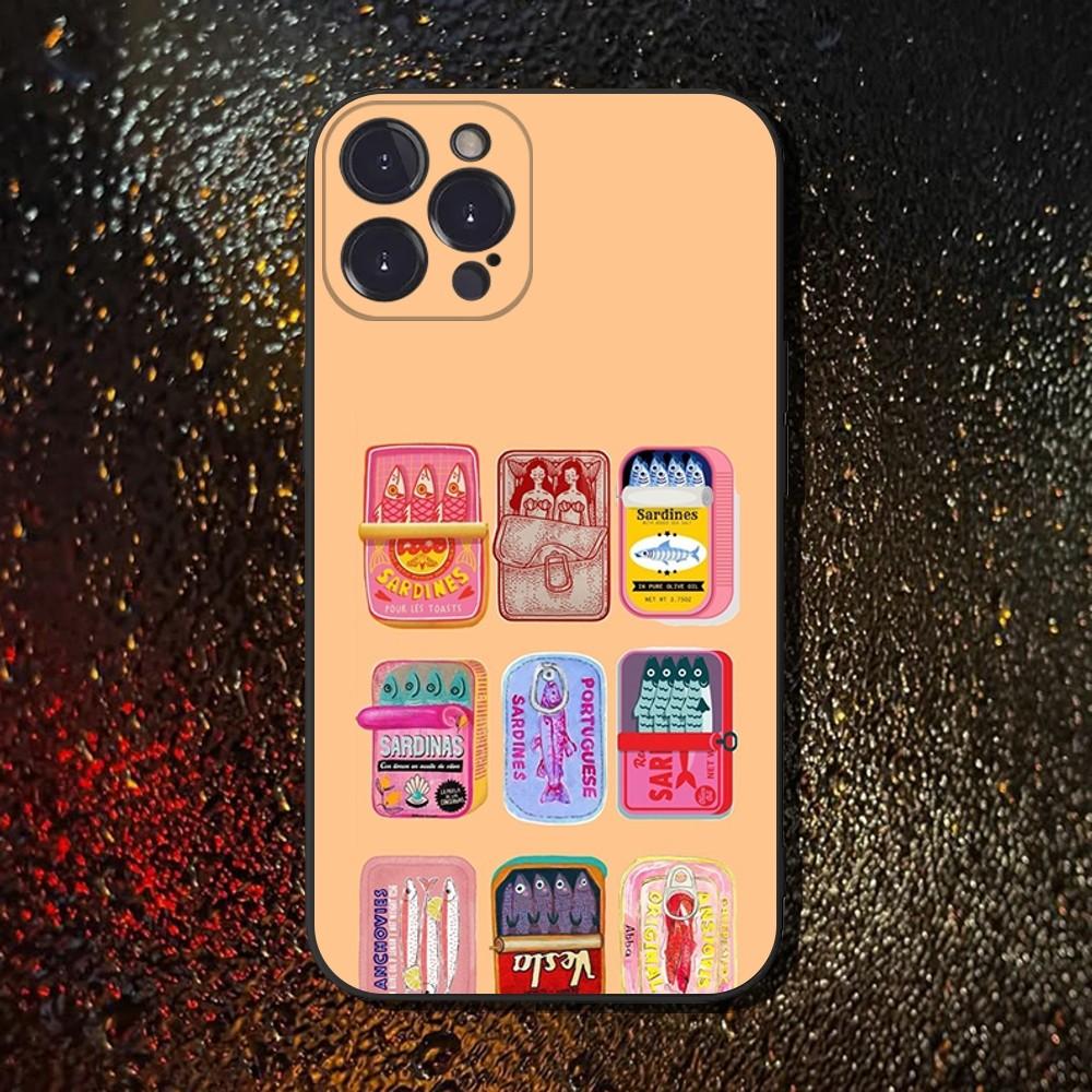 Fish Funny Sardines Phone Case For iPhone 16,15,14,13,12,11 Plus,Pro Max,XS,X,XR,SE,Mini,8,7,Soft Silicone Black Cover