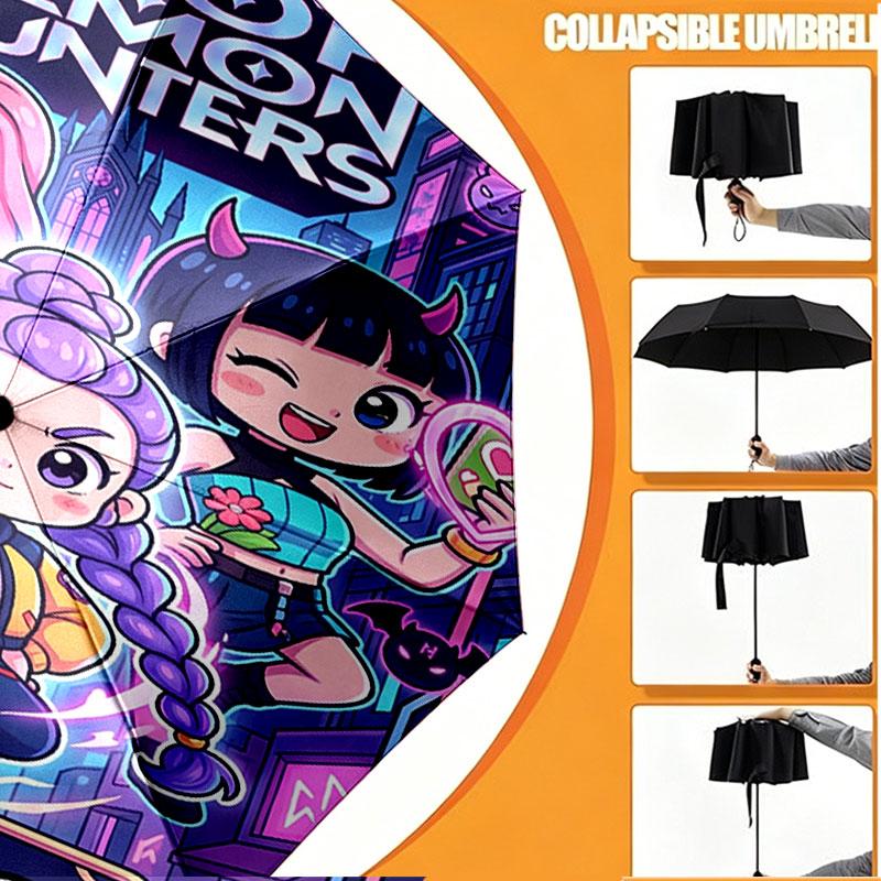 Custom Name Personalized Kpop Demon Hunter Print Umbrella, Auto Open Close, 8‑Rib Sturdy Frame, Commute Camping Hiking Use, Birthday Gift