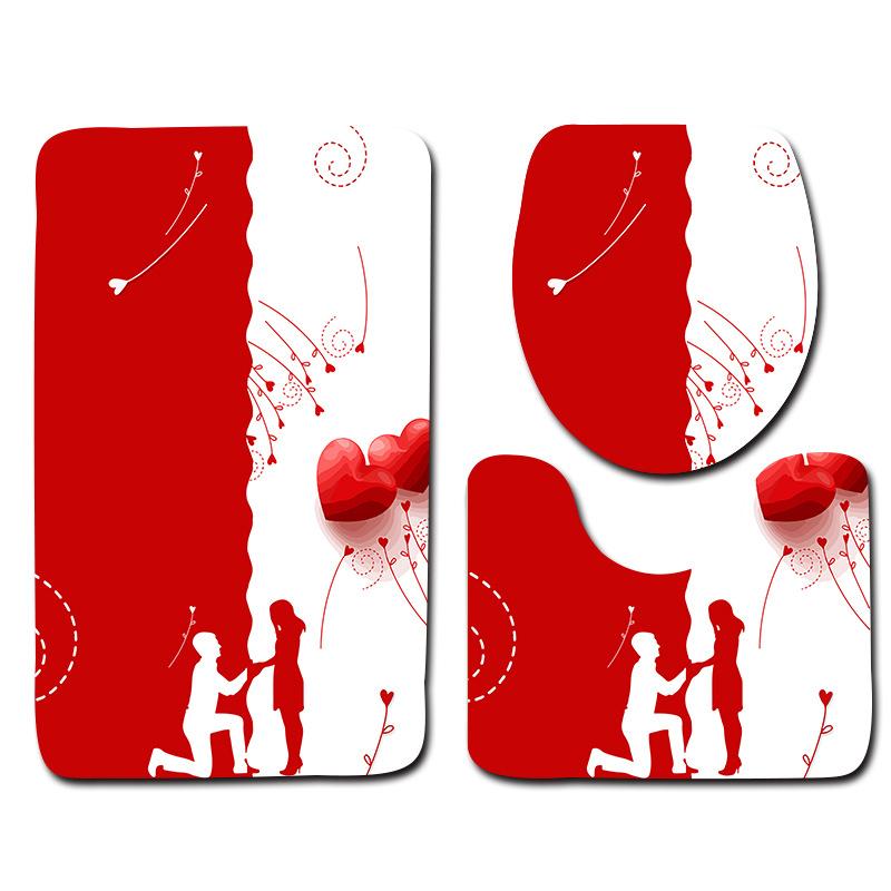 Romantic Dream Valentine'S Day Bathroom Toilet Floor Mat 3-Piece Set