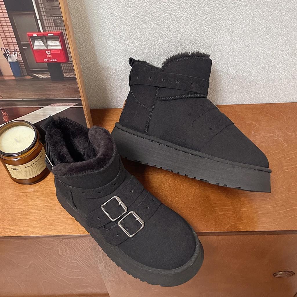 Fashion Fashion Suede Women Ankle Snow Boots Winter Pearl Belt Buckle Designer Short Plush Warm 2025 Trend Cozy Women Shoes Botas Mujer