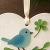 Heart Shaped Sea Glass Friendship Decor Sea Glass Bird And Four Leaf Clover Heart Ornament for Xmas Tree Friendship Keepsake for Best Friends
