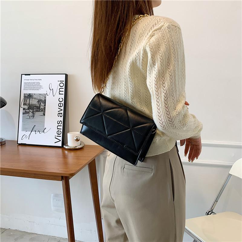Fashion Women's Bag Small Square Bag 2025 Autumn Design Solid Color Embroidery Thread Texture Portable Messenger Bag