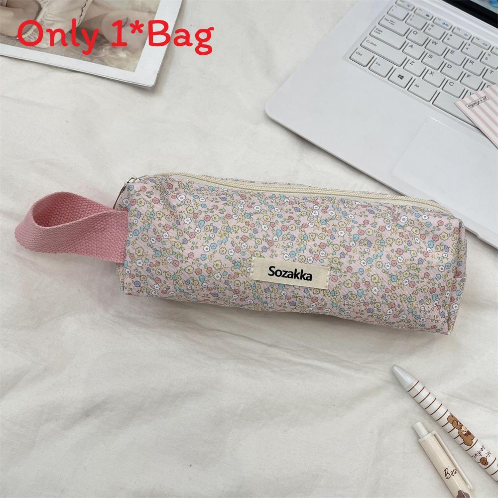 Floral Pattern Tote Pencil Case With Large Capacity For Students And Office Use