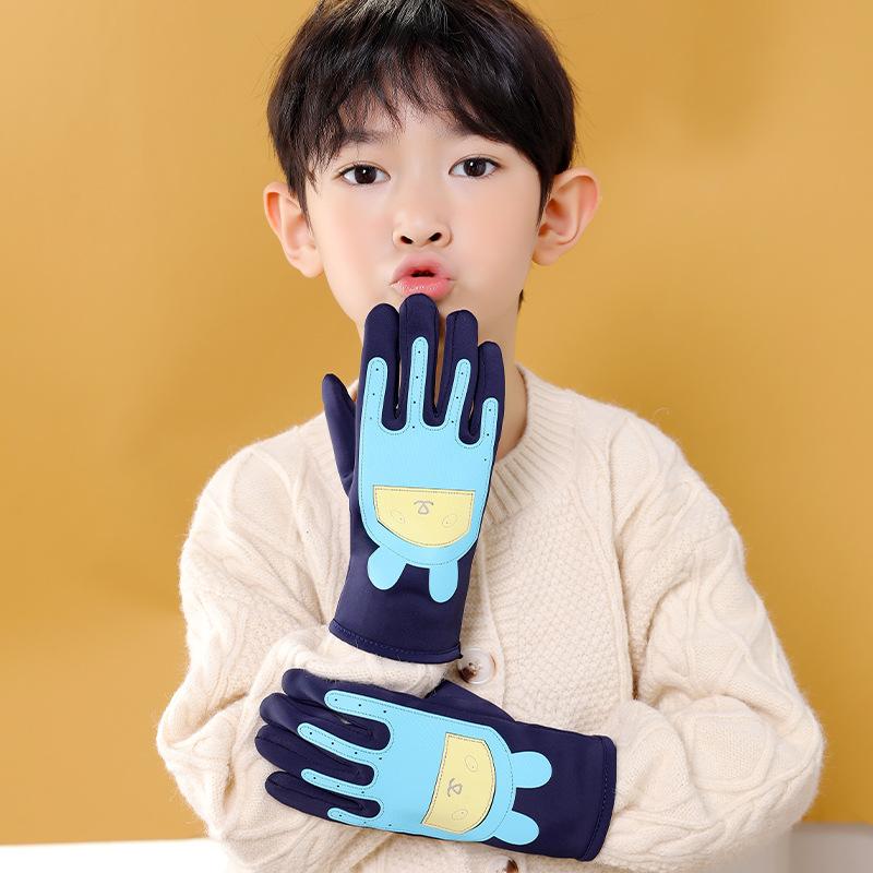 Winter children's velvet thermal gloves Middle children's cartoon windproof waterproof outdoor sports 5-10 years old cycling gloves Y