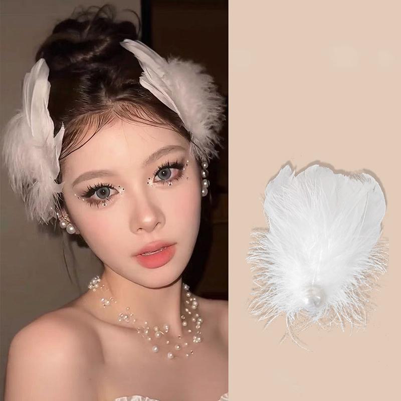 White Swan Feather Headdress Hairpin Halloween Clip Fairy Fluffy Hair Accessories Female Hanfu Plush Accessories Side Clip