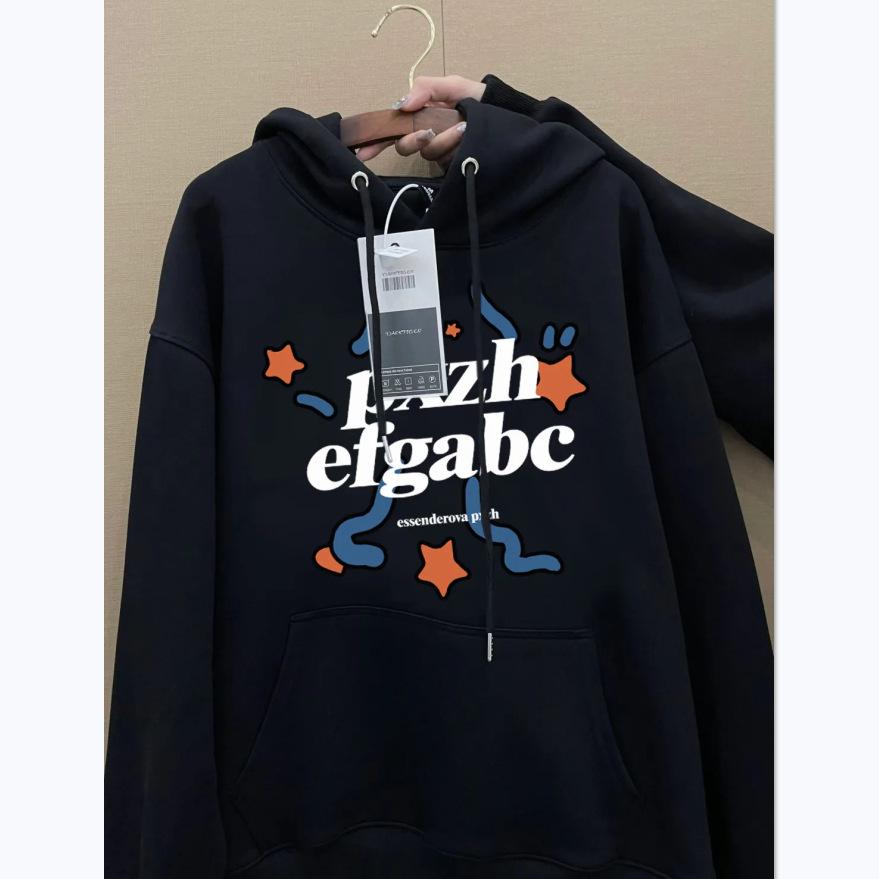 

Unisex Trendy American Hip-Hop Letter Print Hooded Sweatshirt for Men & Women - Autumn/Winter Loose Fit, Plus Velvet, Thick, Couple Style M (Recommended up to 115 lbs)