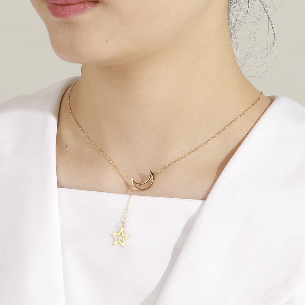Unift Modischer Mond Stern Anhänger Halskette Einfache Edelstahl Stern Mond Schlüsselbein Kette Gold Farbe Halsketten für Frauen
