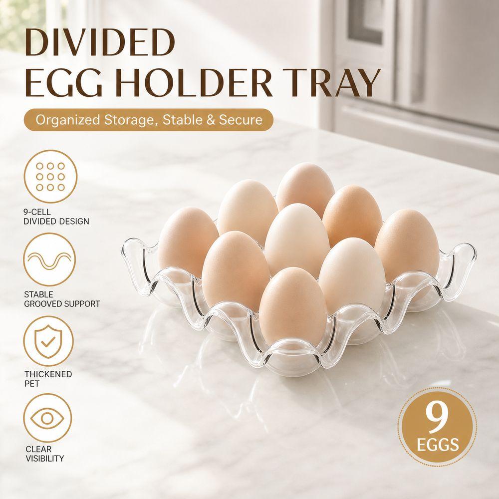 Divided Compartments Egg Organizer PET Eggs Fresh Storage Box  Kitchen Countertop