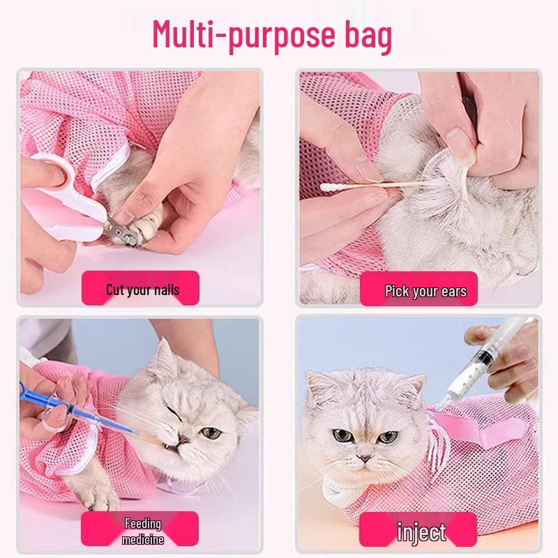 Anti-Scratch Cat Bathing Bag with Nail Clippers