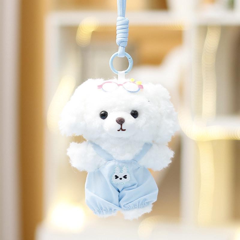 Soft Polyester Teddy Dog Plush Doll With Hanging Loop For Girls Gift And Bag Ornament