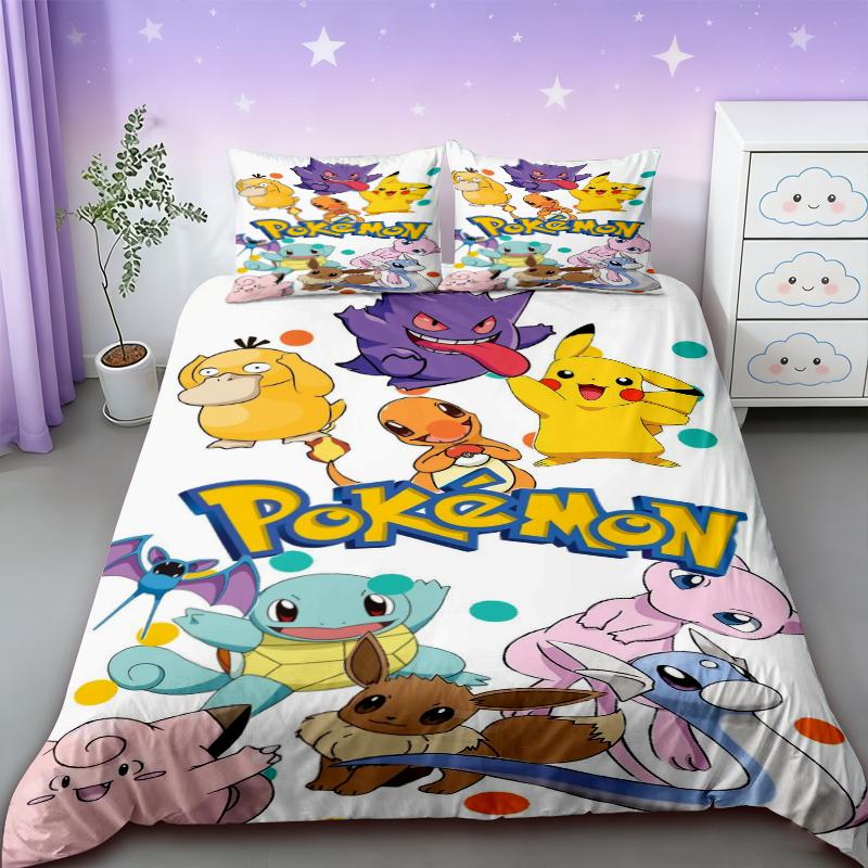 Pikachu Duvet Covers Pokemon Kids Cartoon Bedding Set Quilt Cover Twin Full Bedroom Bed Decor for Teens Best Gifts Comfortable