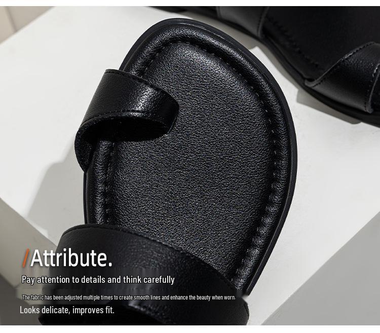 Women's Genuine Leather Large Flat Toe Post Casual Flip Flops - Non-Slip, Fashionable and Simple Design for Beach Wear