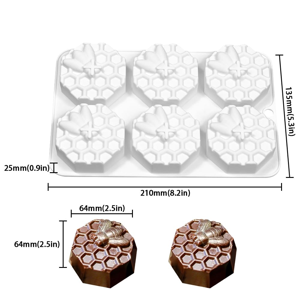 Silicone French Mousse Cake Mold, 3D Baking Dish, DIY Chocolate Soap Candle Mold, 6-Cavity Honeycomb