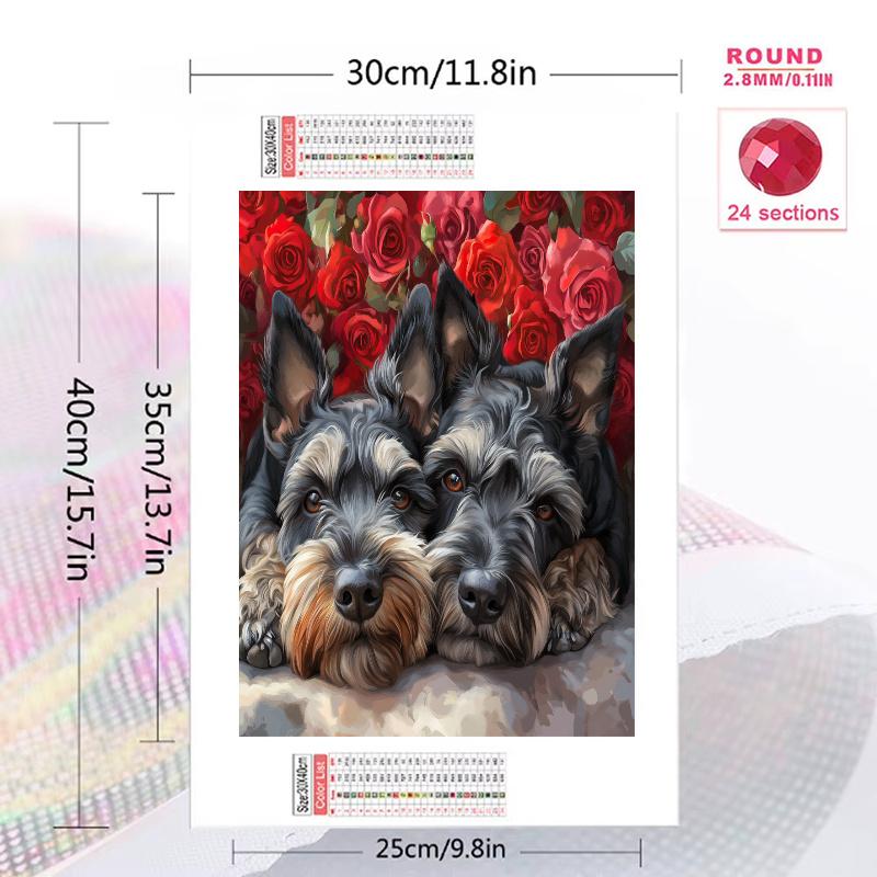 Schnauzer and roses Pattern 3pcs 100% Round Full Drill 5D DIY Diamond Painting Embroidery Cross Stitch Rhinestone Décor